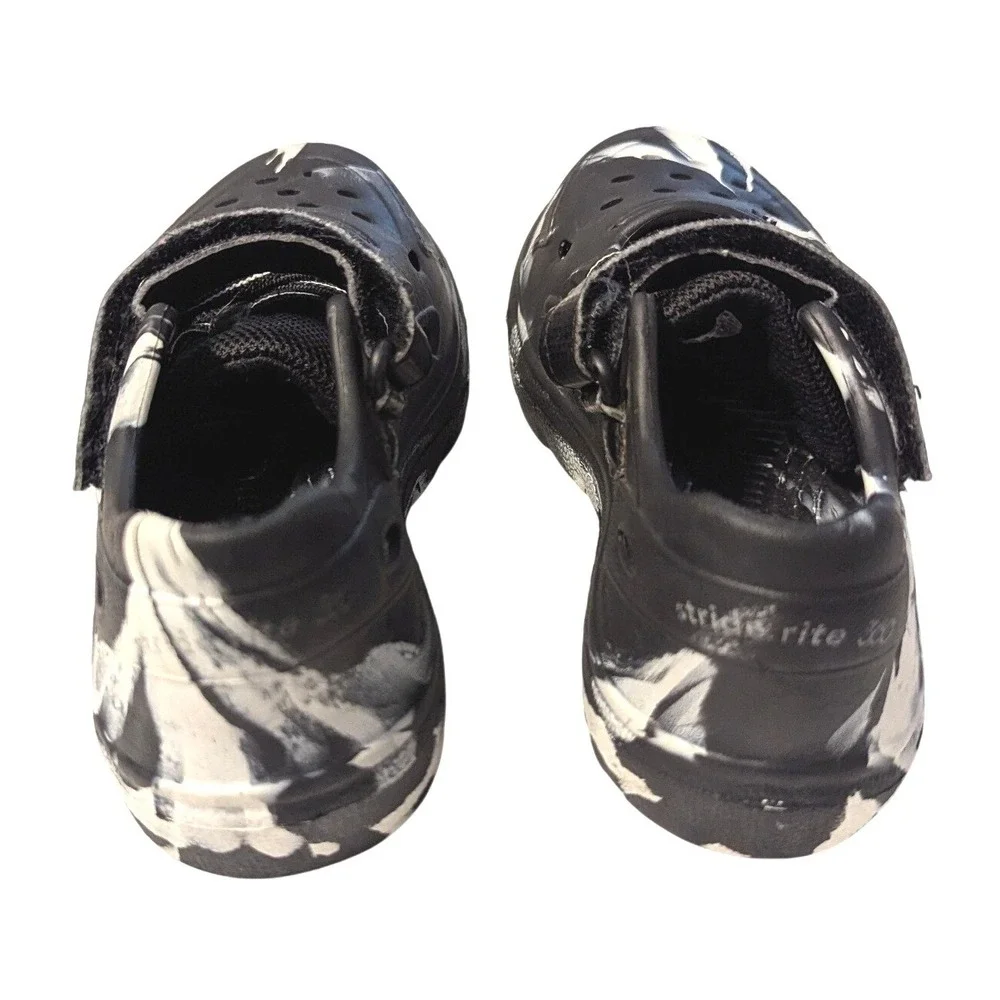 Stride Rite 360 Ocean Boys Black White Marble Rubber Water Shoes Hook Loop Sz 12